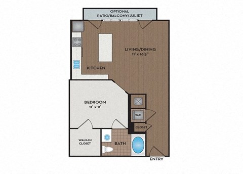 Floor plan for studio, 1 bath, 675 sqft